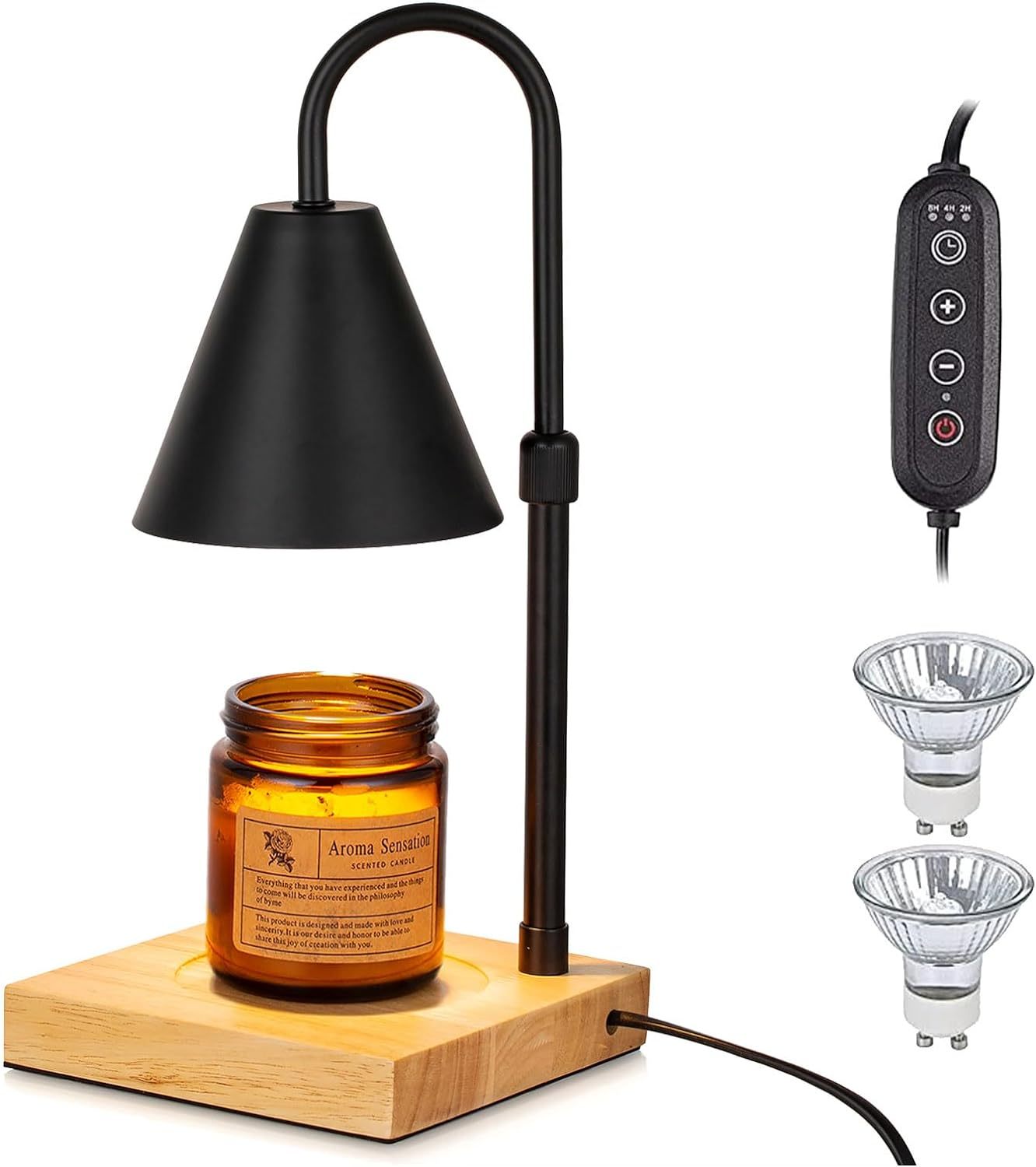 Candle Warmer Lamp With Timer Dimmer Adjustable Height, Wood Base Electric Top Down Melting Wax Melt Warmer For Jar Candles, Home Bedroom Decor House Warming Gift Mothers Day Gifts For Mom