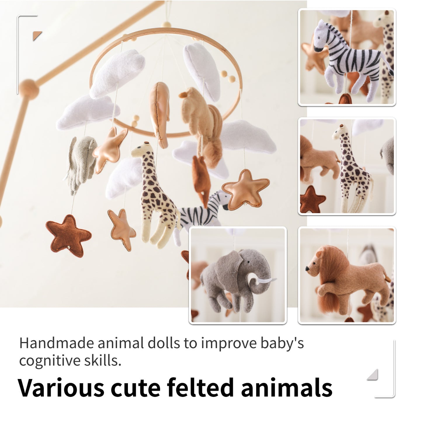 Room Hand-eye Coordination Decoration Wind Chimes Crib Felt Forest Animal Cloud Moon Bed Bell