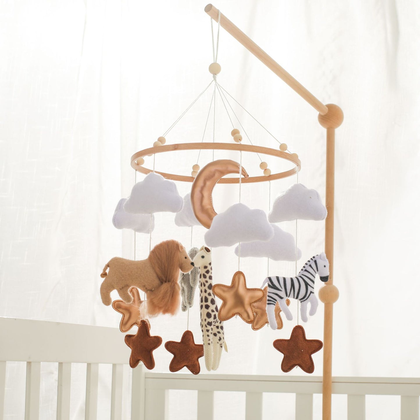 Room Hand-eye Coordination Decoration Wind Chimes Crib Felt Forest Animal Cloud Moon Bed Bell