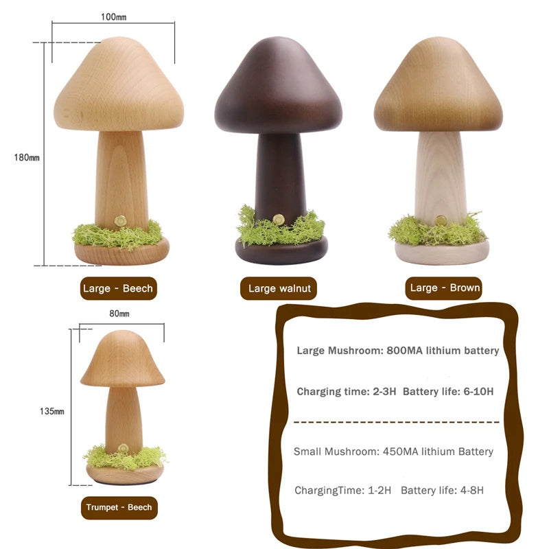 Twisted Mushroom Night Warm Light Touch Bedroom Bedhead Night Light Beech Wood LED USB Decorative Atmosphere Lamps Home Decor