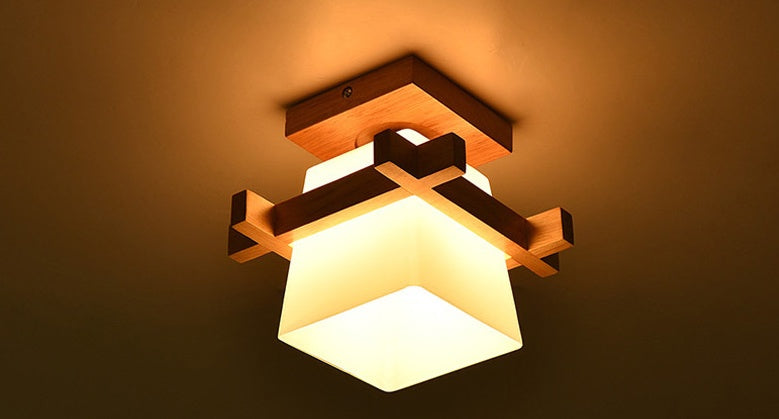 Rubber Wood Log Glass Lampshade Bedroom Lamps